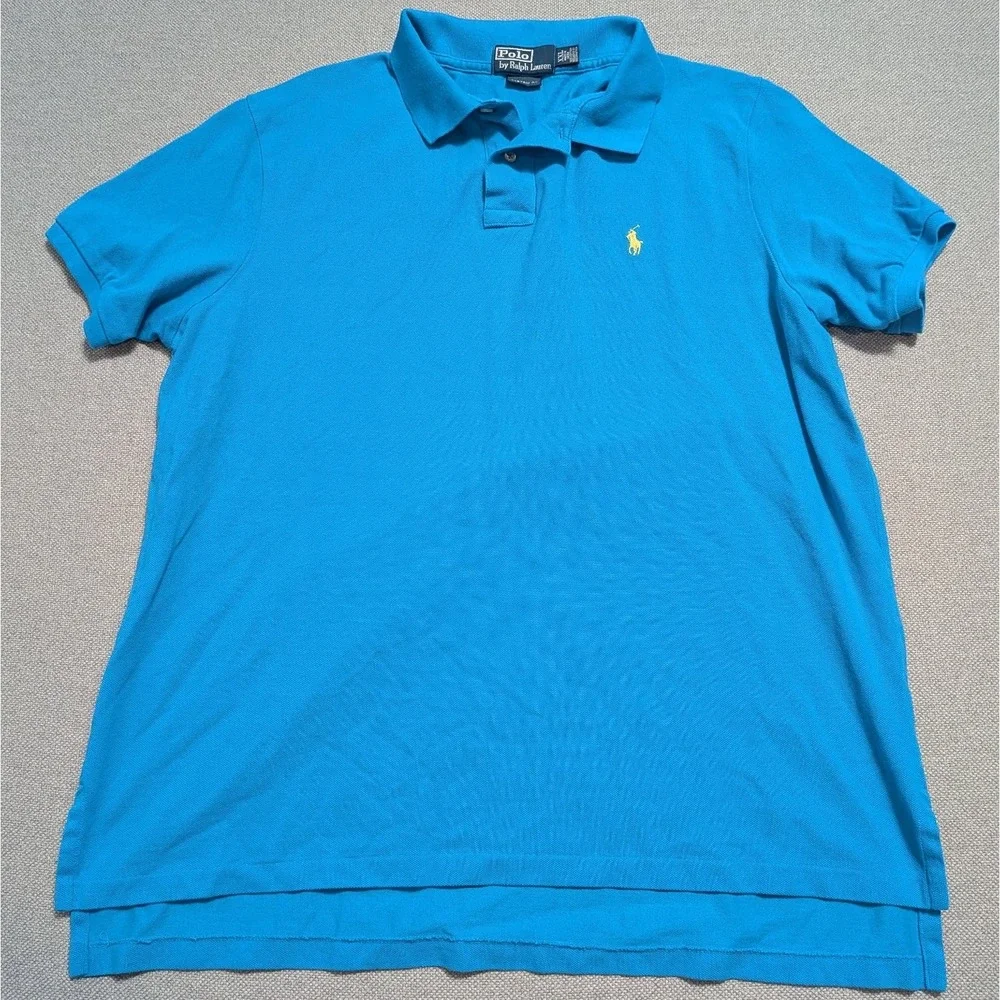 Polo Ralph Lauren Men's Polo Shirt XXL Turquoise Custom Fit Cotton Pique Pony